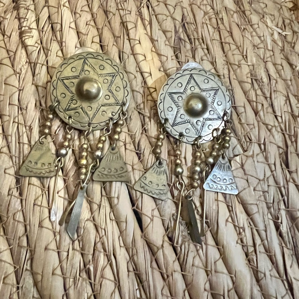 Bohemian copper brass tone Dangle Earrings Southwest Medallion